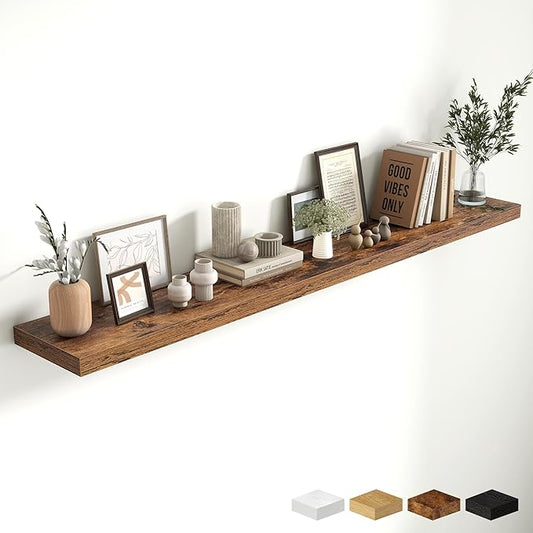 Fun Memories 72 Inch Fireplace Mantel Shelf, 10 Inch Deep Shelves for Display & Wall Storage, Rustic Wood Wall Shelf, Extra Long Floating Shelves for Living Room Laundry Room, Rustic Brown, Set of 1