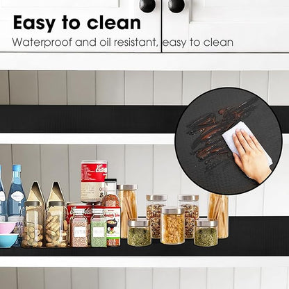 Drawer and Shelf Liner, Non-Slip Kitchen Cabinet Liners Non-Adhesive Thick Strong Grip Waterproof Washable Mats Protect Dresser Shelves Cupboard Bathroom Cabinets, Black, 24 in X 30 FT