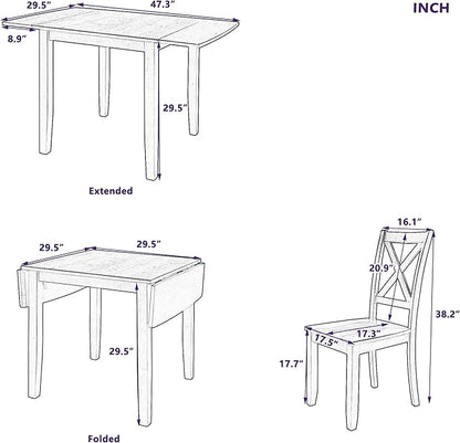 3-Piece Farmhouse Dining Table Set, Wood Drop Leaf Breakfast Nook Dining Table Set with 2 X-Back Chairs for Small Places (Espresso+Drop Leaf*)