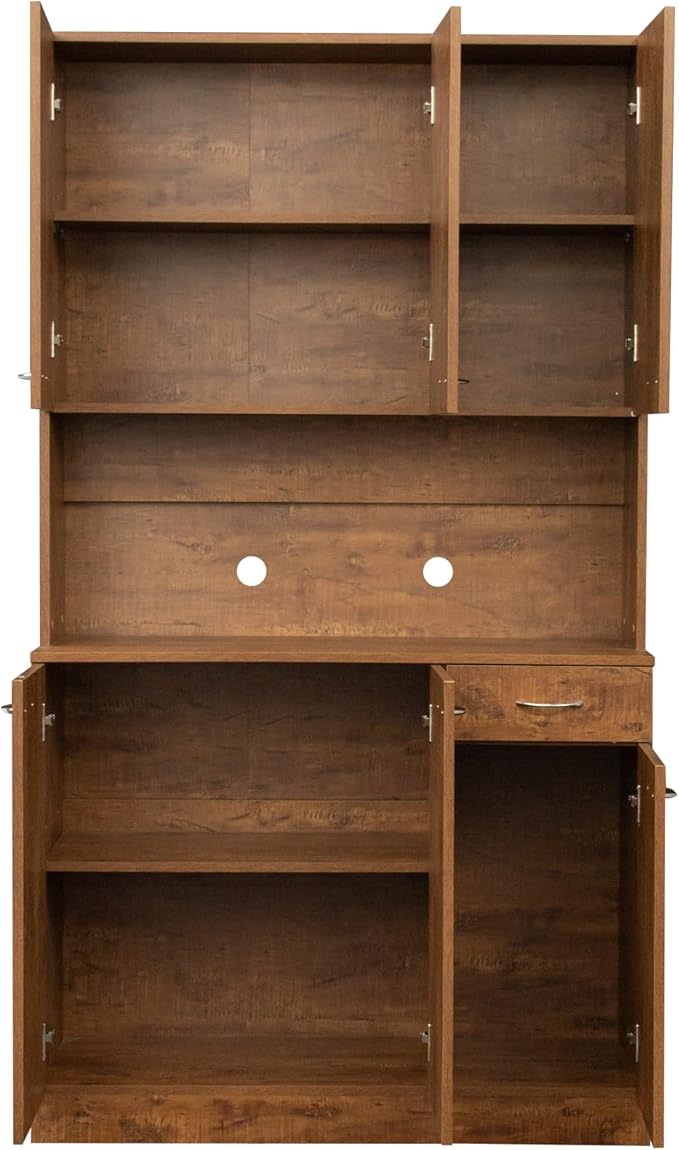 71" Tall Kitchen Pantry Cabinet,Sideboard Buffet Cabinet with 6 Doors and Shelves,Kitchen Island with Microwave Stand,Kitchen Hutch Storage Cabinet with 1 Drawer for Kitchen,Kitchen Cabinet (Walnut)