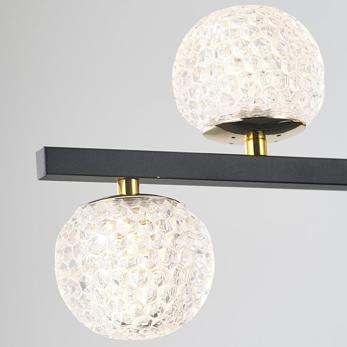 ORANOOR Modern Black Gold Chandeliers for Dining Room, 47in Dimmable LED Chandelier Linear Pendant Light for Kitchen Island, Upgraded 6 Globe Hanging Pendant Chandelier Lighting (2 Rings, 4200lm)