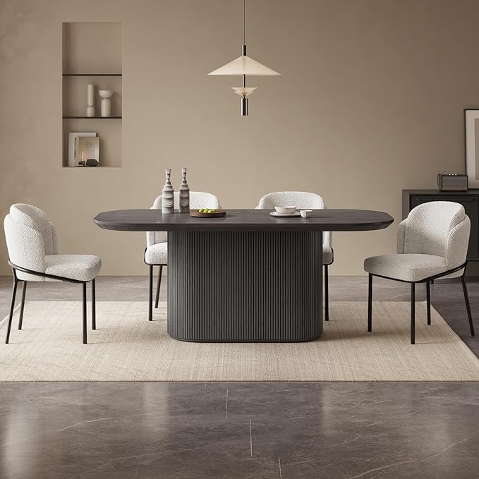 Miuuod 70.86" Large Oval Dining Table Set with 6 Chairs, Farmhouse Wood Kitchen Table Set, Modern Dining Room Furniture,Space-Saving Pedestal Base, Easy Clean, Dark Grey