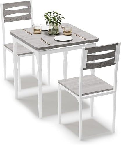 GarveeHome Dining Table Set for 2, Dining Table and Chairs Set of 2, 3 Piece Dining Table Set with Spiral Table Legs for Small Spaces Kitchen Apartment, Wash Grey