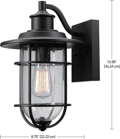 Globe Electric 44094 1-Light Outdoor/Indoor Wall Sconce, Black Finish, Seeded Glass Shade, Coastal Modern Design, Weather-Resistant, E26 Base
