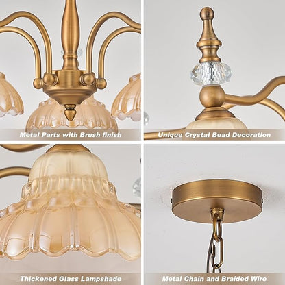 HDDFL Chandelier 5 Lights Chandeliers Lamp Modern Pendant Lighting Fixtures for Dining Room Entryway Living Room Bedrooms Kitchen Brown and Brass