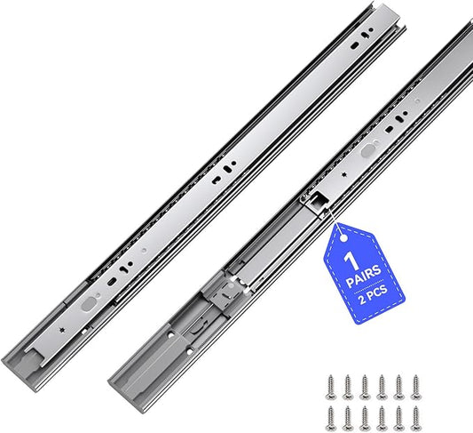 LONTAN 16 Inch Soft Close Drawer Slides 1 Pair Side Mount Heavy Duty Cabinet Drawer Glides Ball Bearing Full Extension Kitchen Cabinet Rails 100 LB Capacity