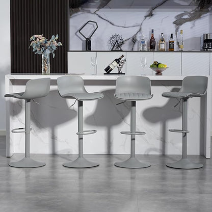 Bar Stools Set of 2 PU Leather Counter Height Bar stools with Back, Height Adjustable Swivel Kitchen Island Chairs, Armless, Large Base Gray AA433