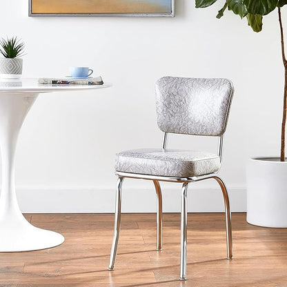HomeStock Diner Chair - Vinyl Seat, Chrome Frame - Fully Assembled Bistro Kitchen Chair Cracked Ice Grey