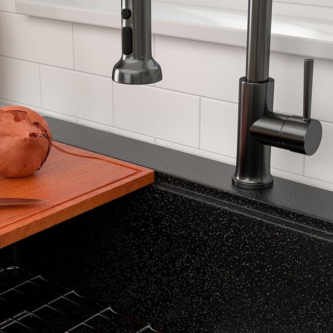 Dcolora 33 In. Drop In Granite Composite Kitchen Sink, Quartz Matte Black Single Bowl Topmount Workstation Sink, 33" X 22" X 10"#DC-0001GBT