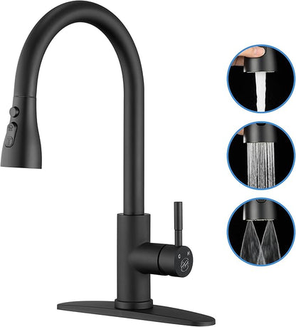 GAGALIFE Matte Black Kitchen Faucets with Pull Down Sprayer - High Pressure Blade Spray Kitchen Sink Faucet, High Arc Single Handle Stainless Steel Classic Pull Out Spray Kitchen Faucet 1 or 3 Hole