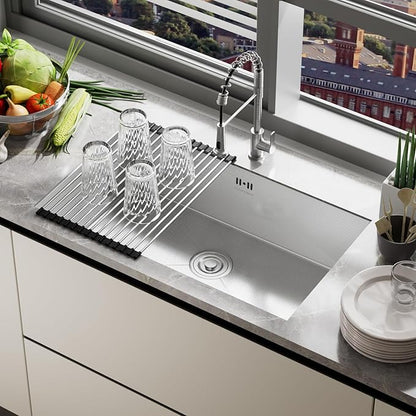 MAYESAR 27" Undermount Stainless Steel Kitchen Sinks, 27 x 18 Inch 16 Gauge Single Bowl Kitchen Sink, Honeycomb Embossed Design Prevents Scratches and Wear, with Accessories