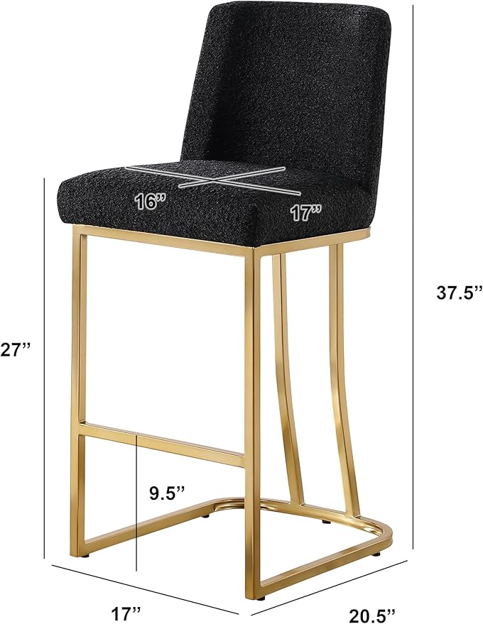 Modern Chairs Set of 2, Chrome Side Chairs & Counter Stools with Ring Pull Back, Luxury Upholstered Chairs for Kitchen Island, Dining Room & Home Bar (Velvet, Black/Gold, Counter Height Chair)