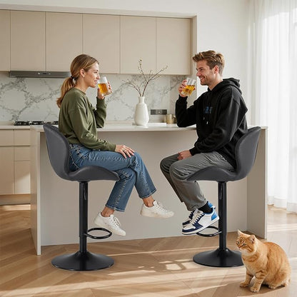 Sweetcrispy Bar Stools Set of 2, Modern Swivel Bar Chairs, Adjustable Fabric Upholstered Barstools Counter Height with Backrest for Bar, Kitchen Island, Dining Room, Black