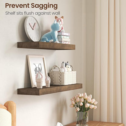 Axeman Natural Wood Floating Shelves for Wall Mounted 36 Inch Rustic Farmhouse Wall Shelves for Bathroom Bedroom Kitchen Living Room Decor Distressed Wooden Shelf|Set of 2, Vintage Gray