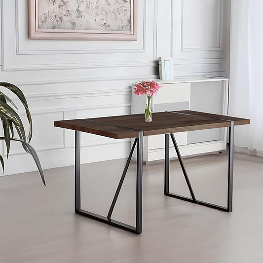55" Stain-Resistant Dining Table, Kitchen Table with Metal Legs, Dinner Tables with Stable Frame for Dining Room & Living Space, Walnut