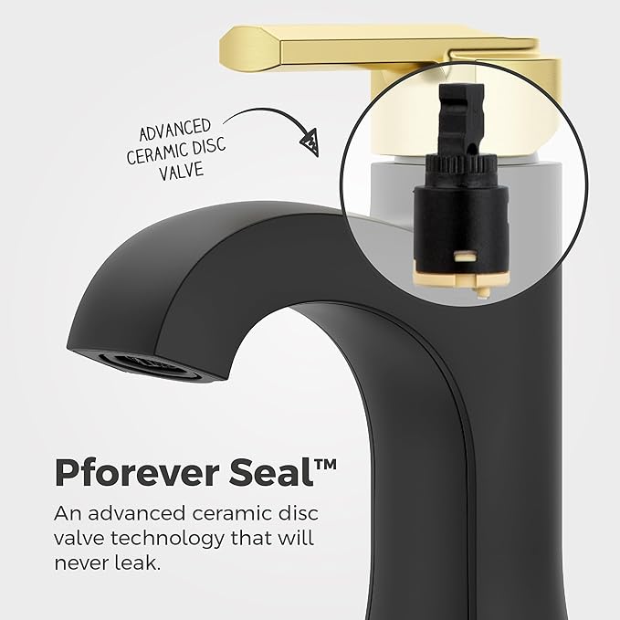 Pfister Vaneri Bathroom Sink Faucet, Single Control, 1-Handle, Single Hole, NSF Certified, Matte Black and Brushed Gold Finish, LF042VRIBBG