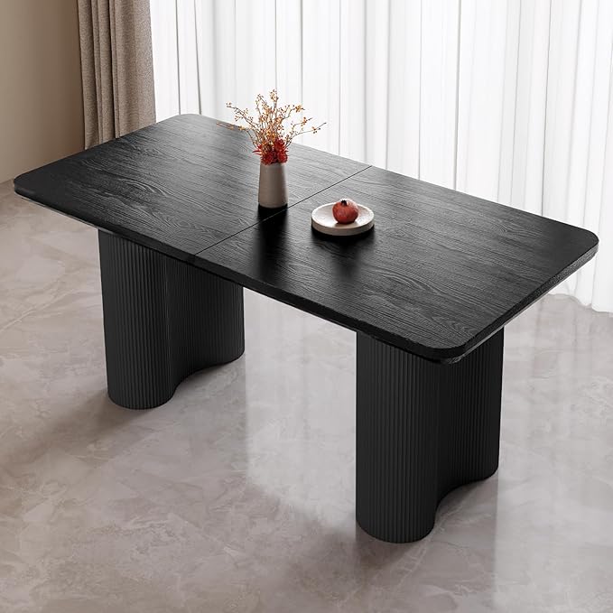 Miuuod 63" Black Dining Table for 4-6 People Large Rectangular Kitchen Table Modern Wood Dining Room Furniture Farmhouse Table for Living Room Home Office Workspace Easy Assembly