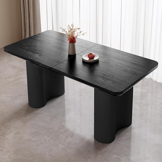 Miuuod 63" Black Dining Table for 4-6 People Large Rectangular Kitchen Table Modern Wood Dining Room Furniture Farmhouse Table for Living Room Home Office Workspace Easy Assembly