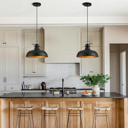 Black Farmhouse Pendant Lights 16 Inch Matte Pendant Lighting for Kitchen Island Industrial Adjustable Height Vintage Dome Hanging Light Fixtures for Barn, Dining Room 1 Pack