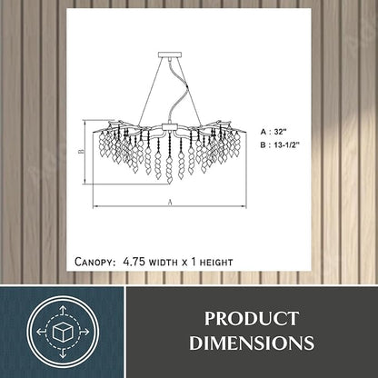 VAXCEL Rainier 5 Light Silver Linear Crystal Waterfall Chandelier, Kitchen Island Pendant Fixture, Silver Mist Finish, Dimmable Ceiling Mounted Lighting