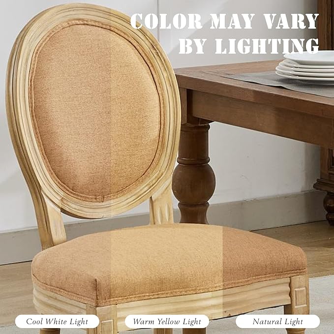 SoarFlash French Dining Chairs Set of 4, Vantage Linen Dining Chair with Round Back, Wood Leg Farmhouse Country Dining Chair for Kitchen,Bedroom,Brown