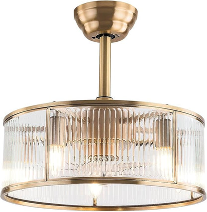 OUKANING Caged Fandelier Ceiling Fan with Light, Golden Ceiling Fans with Remote Control & Noiseless 35db - Farmhouse Rustic Bladeless Outdoors for Bedrooms, Dining Rooms, Kitchens and Living Rooms