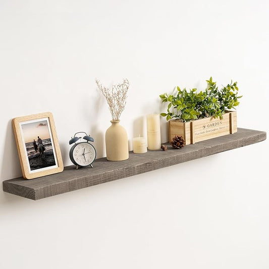 FLYJOE 44 Inch Long Solid Wood Floating Shelves for Wall,Reclaimed Wood Wall Shelf for Storage,8 Inch Deep Heavy-Duty Wall Mounted Shelves with Invisible Brackets for Living Room,Bedroom,Kitchen,Grey