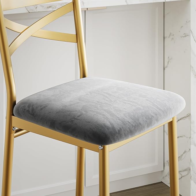 Bar Stools Set of 4, Counter Height Bar Stools with PU Upholstered Seat & Back – Modern Kitchen Island Bar Chairs with Footrest for Apartment & Dining Bar, Gold