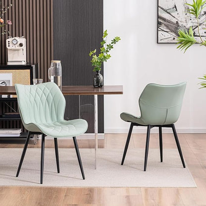 Kidol & Shellder Dining Chairs Set of 2, PU Leather Upholstered Kitchen Chairs with Back Armless, Mid Century Modern Side Chair for Dining Room, Living Room, Lounge, Restaurant, Mint Green
