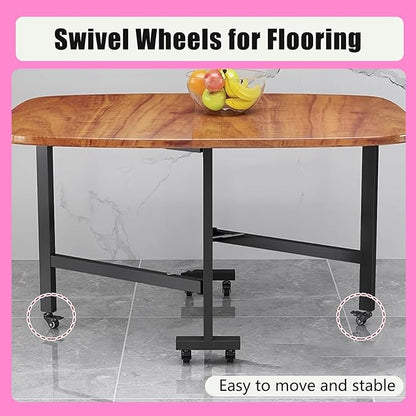 Multifunction Movable Folding Wood Kitchen Dining Table, 39in/47in Multifunction Expandable Folding Table for Small Spaces Kitchen, Bedroom, Living Room, Carbon Steel Pipe Bracket, Brown, White, black