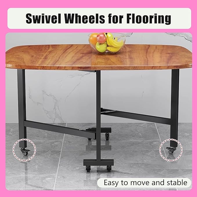 Multifunction Movable Folding Wood Kitchen Dining Table, 39in/47in Multifunction Expandable Folding Table for Small Spaces Kitchen, Bedroom, Living Room, Carbon Steel Pipe Bracket, Brown, White, black