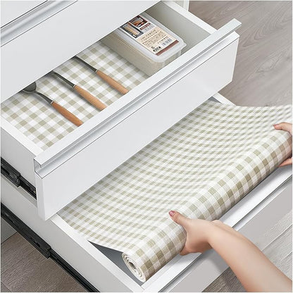 Drawer and Shelf Liner, Non-Slip Kitchen Cabinet Liners Non-Adhesive Thick Strong Grip Waterproof Washable Mats Protect Dresser Shelves Cupboard Bathroom Cabinets, Yellow Plaid, 24 in X 30 FT
