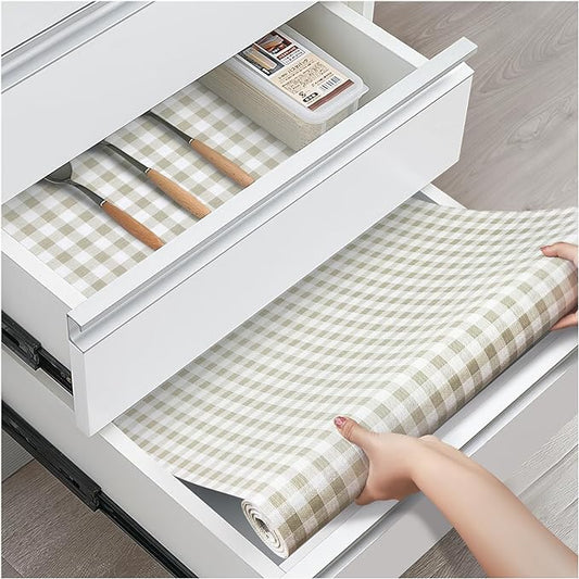 Drawer and Shelf Liner, Non-Slip Kitchen Cabinet Liners Non-Adhesive Thick Strong Grip Waterproof Washable Mats Protect Dresser Shelves Cupboard Bathroom Cabinets, Yellow Plaid, 12 in X 20 FT