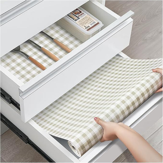 Drawer and Shelf Liner, Non-Slip Kitchen Cabinet Liners Non-Adhesive Thick Strong Grip Waterproof Washable Mats Protect Dresser Shelves Cupboard Bathroom Cabinets, Yellow Plaid, 18 in X 20 FT