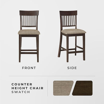 Lexicon Counter Height Stools Set of 2 - Attis Kitchen Counter Stools Set of 2, Upholstered Padded 25.5" Seat Height, Sturdy Solid Wood, Farmhouse Kitchen Chairs, Slat Back, Easy Assembly, Dark Brown