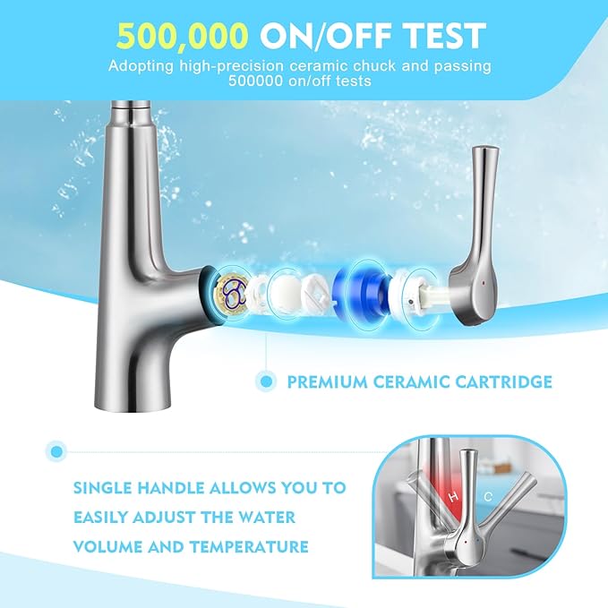 CREA Touchless Sensor Kitchen Faucet with Pull Down Sprayer, Brushed Stainless Steel Kitchen Sink Faucet, 360° Swivel Single Handle with Deck Plate for 1 or 3 Holes