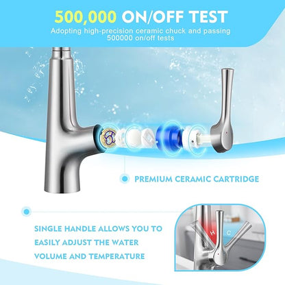CREA Touchless Sensor Kitchen Faucet with Pull Down Sprayer, Brushed Stainless Steel Kitchen Sink Faucet, 360° Swivel Single Handle with Deck Plate for 1 or 3 Holes