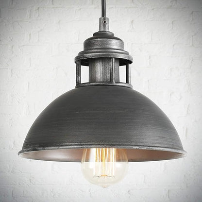 LOG BARN Pendant Lighting with Cutouts on Top, Industrial Silver Brushed Pendant Light for Kitchen Island, Dining Room and Bedroom