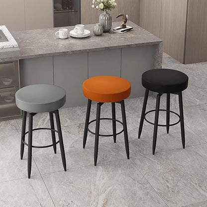 Set of 2 s, PU Leather Backless Chairs with Black Metal Legs, Chairs for Kitchen Island, Dining Room, Living Room, Restaurant,Grey-Sitting Height 75cm