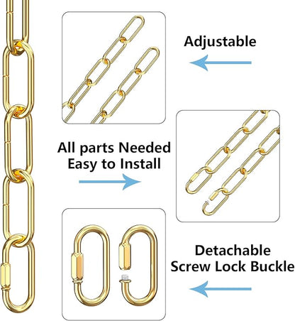 garini 6 Feet Gold Light Fixture Chain 6 Feet, Adjustable Metal Pendant Chandelier Chain Extension with Detachable Link, Maximum Load is 66 Pounds, 2 Pcs