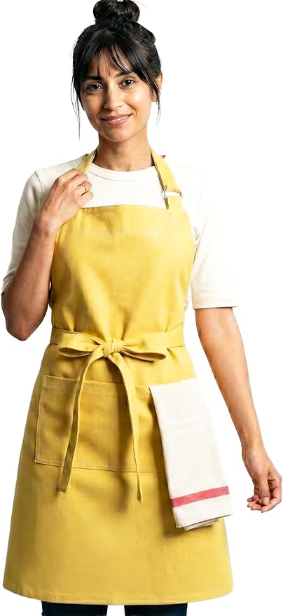 100% Cotton Kitchen Apron with 2 Pockets – Adjustable Chef Apron for Cooking Baking BBQ – Unisex Apron