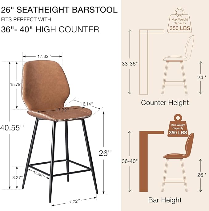 HOMMPA Counter Height Stools with Back (2, 26IN)