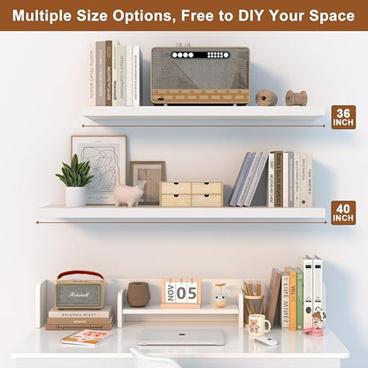 12 Inch Deep Floating Shelves for Wall 2 Pack Floating Shelfs Large Storage Space Wall Decor Display Shelf for Bathroom Living Room Bedroom Kitchen 36" W x 12" D x 1.2" H White
