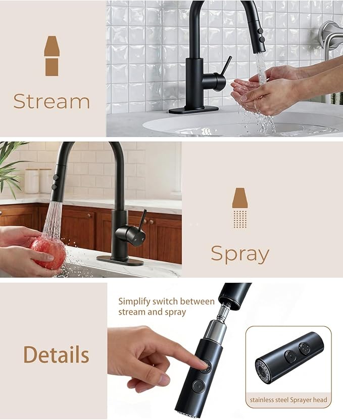 Fransiton Bathroom Faucets with Pull Down Sprayer, Bar Sink Faucet Single Hole for Kitchen Campers with Pop-Up Drain Hose, Suitable for Farmhouse Vanity Lavatory