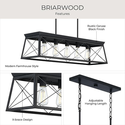 Progress Lighting Briarwood Collection 5-Light Dining Room Light Fixture, Farmhouse Style Modern Chandelier for Kitchen and Dining Room, 38" by 9", Black