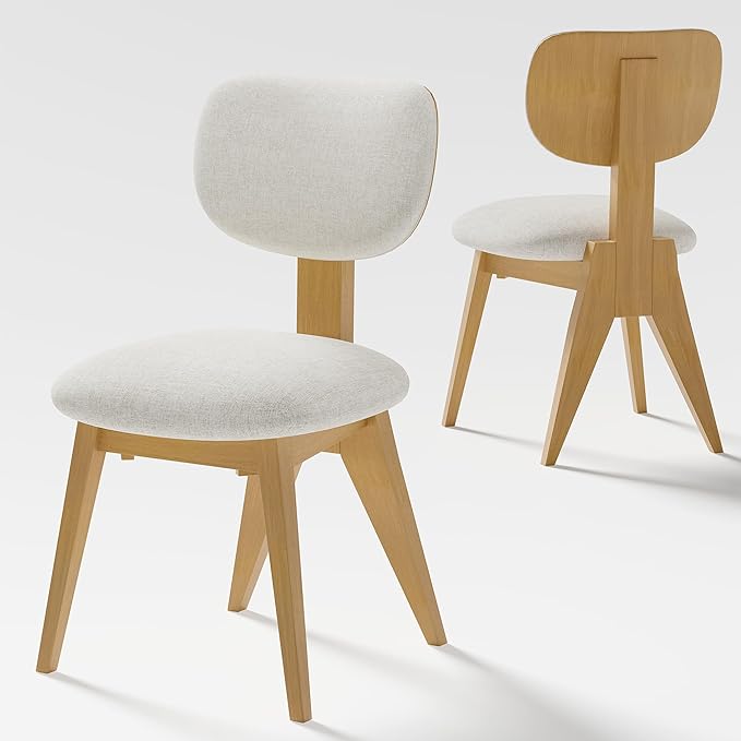 Casaphoria Set of 2 Dining Chairs, Modern Wooden Legs Side Chairs with Cushion, Compact Kitchen Chairs for Dining Table, Living Room, Reception, Easy Assembly Natural Finish