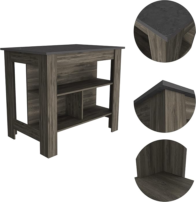 GOWE Rockaway 3-Shelf Kitchen Island Dark Brown and Onix