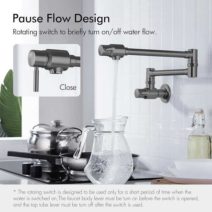 BAGNOLUX Traditional Wall Mount Single Hole Pot Filler Faucet, Black Stainless Pot Filler, Brass Kitchen Faucet Stove with 2 Lever Handles and Double Jointed Swing Arm, 23.4 Inch, Black Stainless-PVD