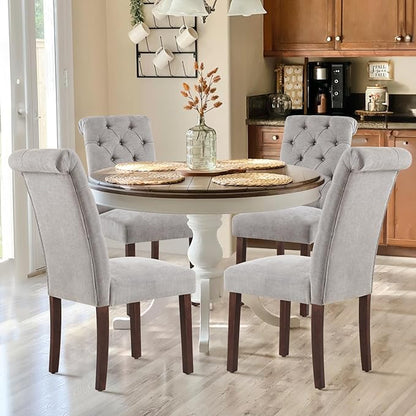 Tufted Dining Chairs Set of 4, Upholstered Parsons Dining Room Chairs, Fabric Kitchen Side Chair with Wood Legs, Light Grey