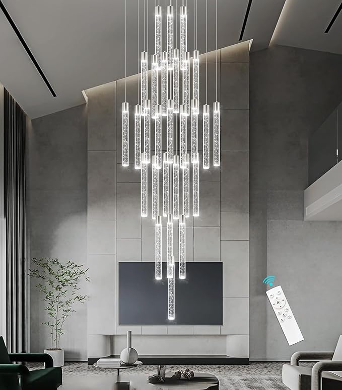 28-Light Long Large Modern Led Crystal Chandeliers Modern Spiral Chandeliers High Ceilings Chandelier for Staircase Foyer Chrome